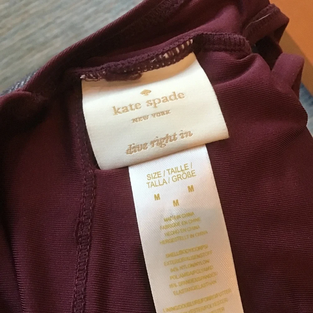 Kate Spade Deep Cherry Crescent Bay High‎ Neck Plunge One Piece Swimsuit M EUC